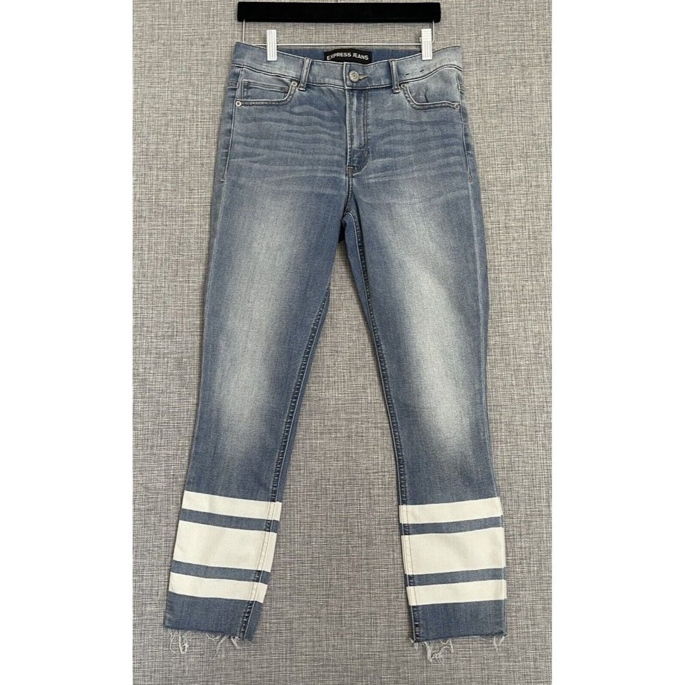 Express Jeans Womens 8 Ankle High Rise Blue White Striped Crop